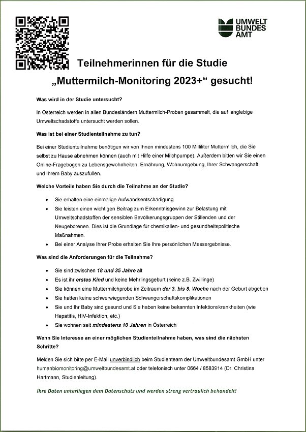Flyer Umweltbundesamt, Muttermilchscreening