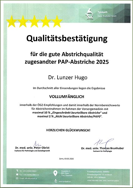 Qualit&auml;tsbest&auml;tigung PAP-Abstriche 2025