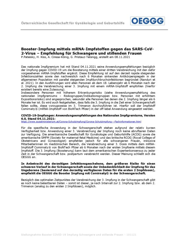 3. Impfung Schwangere und Stillende Seite 1, &Ouml;GGG